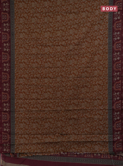 Muslin cotton saree mustard and maroon with allover kalamkari prints and printed border