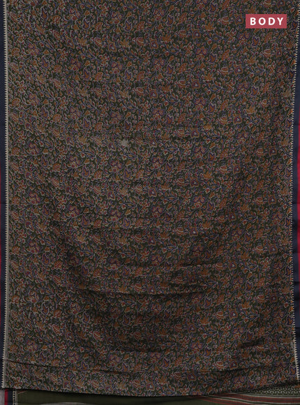 Muslin cotton saree sap green and navy blue with allover prints and woven border