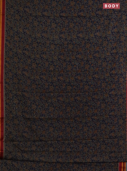 Muslin cotton saree blue and maroon with allover prints and woven border