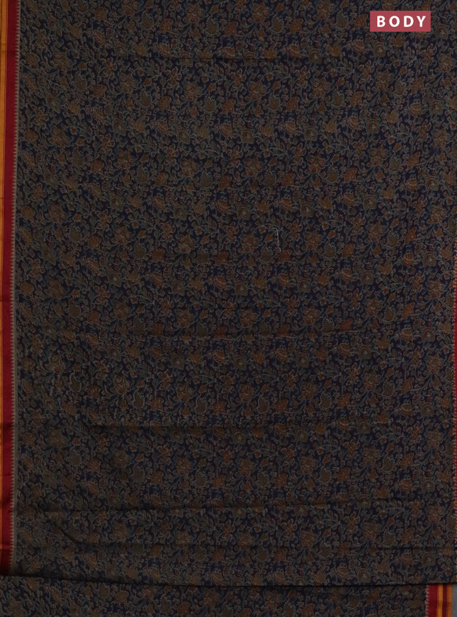 Muslin cotton saree blue and maroon with allover prints and woven border