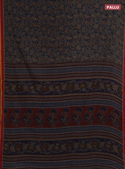 Muslin cotton saree blue and maroon with allover prints and woven border