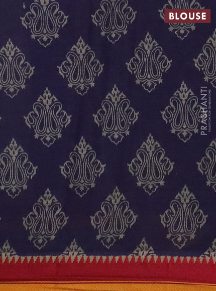 Muslin cotton saree blue and maroon with allover prints and woven border