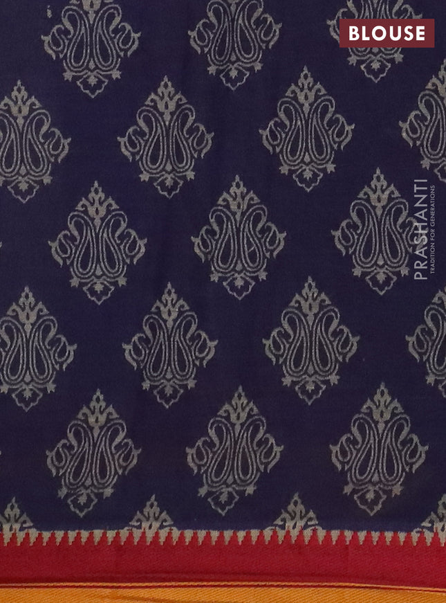 Muslin cotton saree blue and maroon with allover prints and woven border