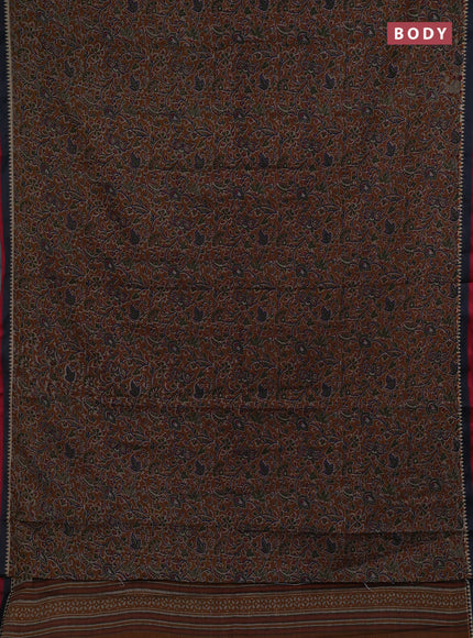 Muslin cotton saree mustard shade and black with allover prints and woven border