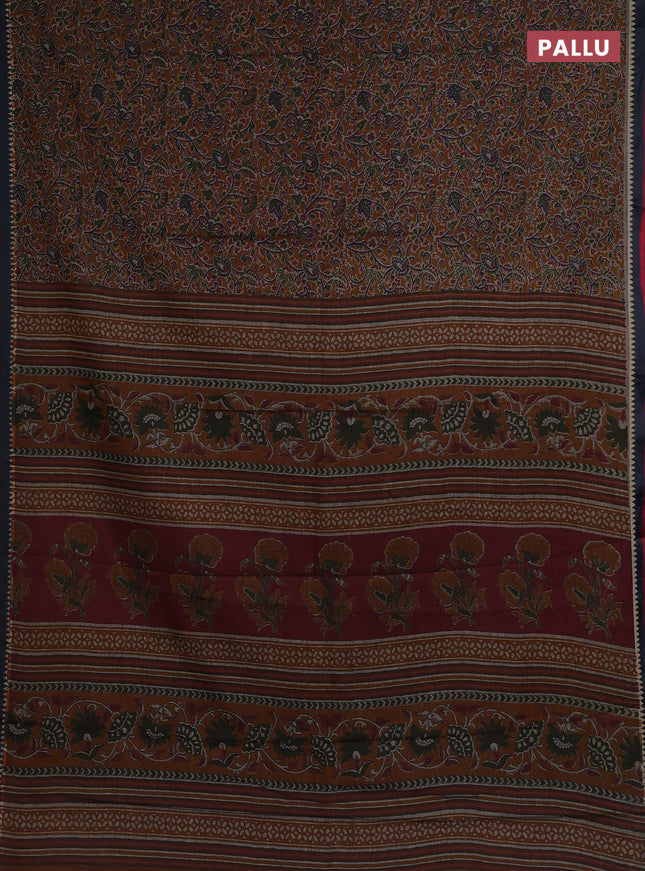 Muslin cotton saree mustard shade and black with allover prints and woven border