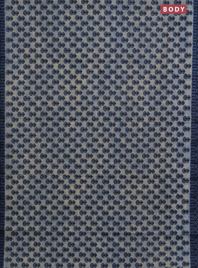 Muslin cotton saree blue shade with floral butta prints and printed border
