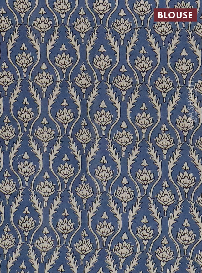 Muslin cotton saree blue shade with floral butta prints and printed border