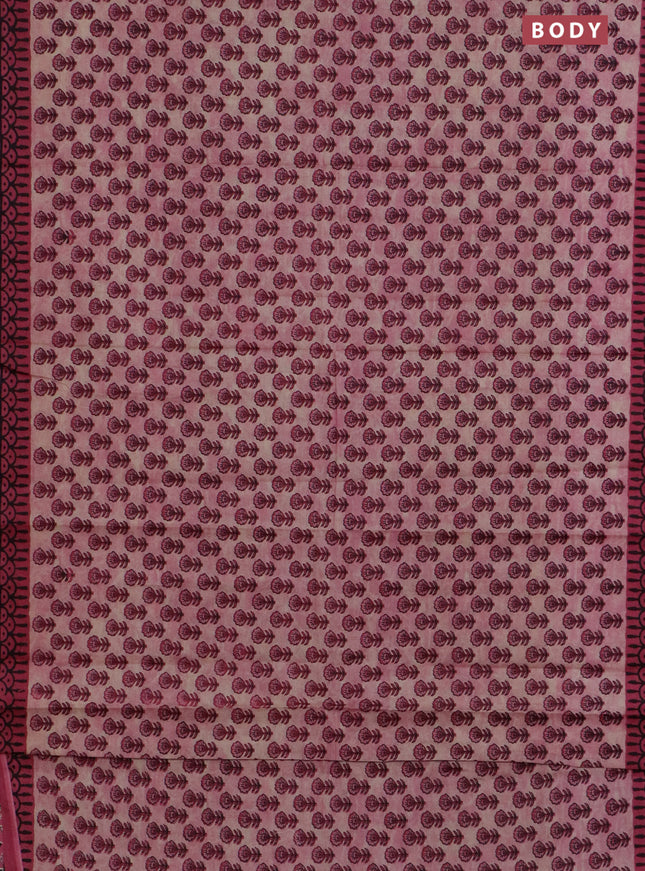 Muslin cotton saree pastel pink with floral butta prints and printed border