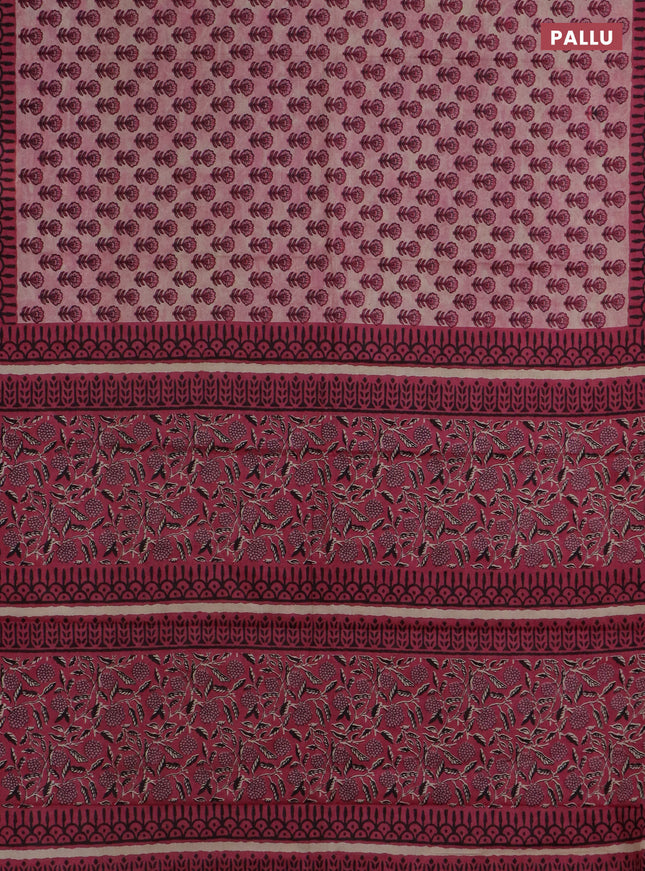 Muslin cotton saree pastel pink with floral butta prints and printed border