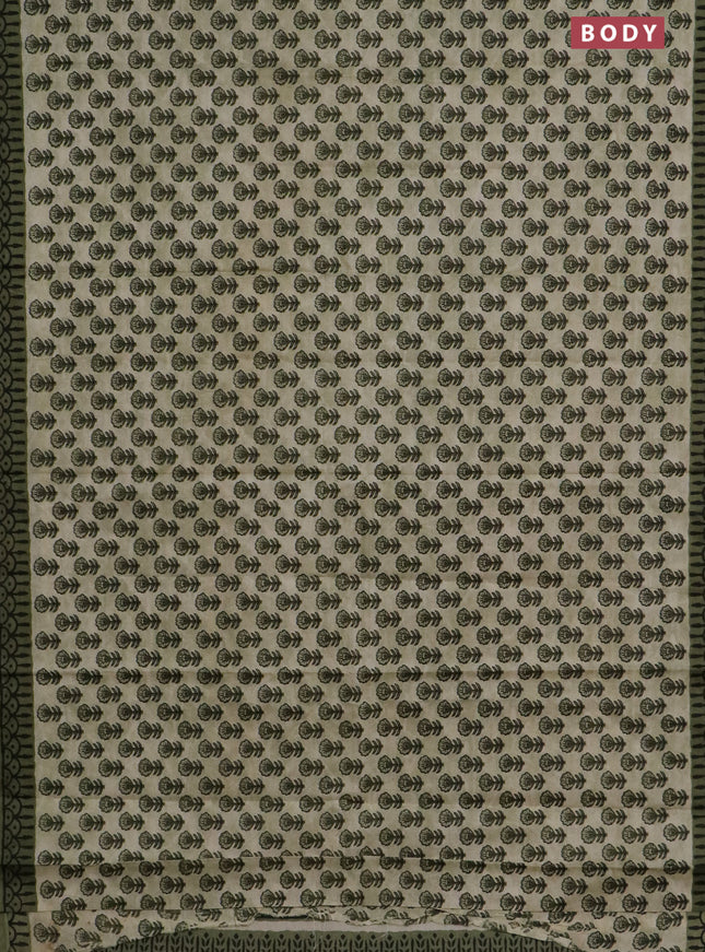 Muslin cotton saree beige and pastel green with floral butta prints and printed border