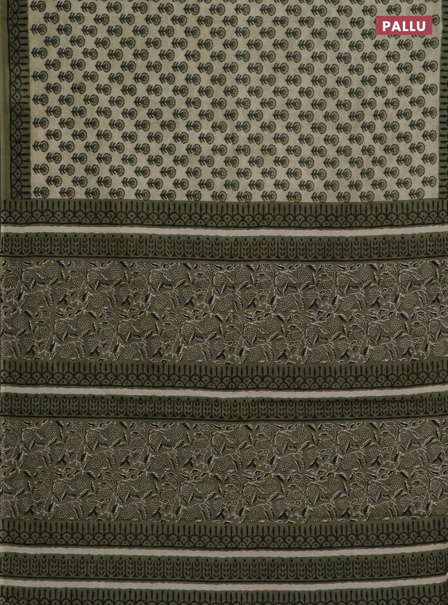 Muslin cotton saree beige and pastel green with floral butta prints and printed border