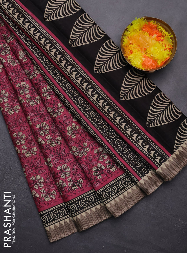 Muslin cotton saree maroon with allover kalamkari prints and printed border