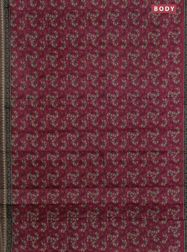 Muslin cotton saree maroon with allover kalamkari prints and printed border