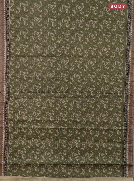Muslin cotton saree pastel green with allover kalamkari prints and printed border