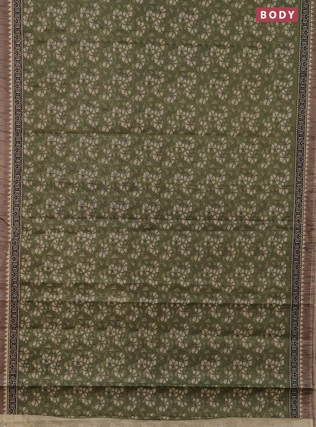 Muslin cotton saree pastel green with allover kalamkari prints and printed border