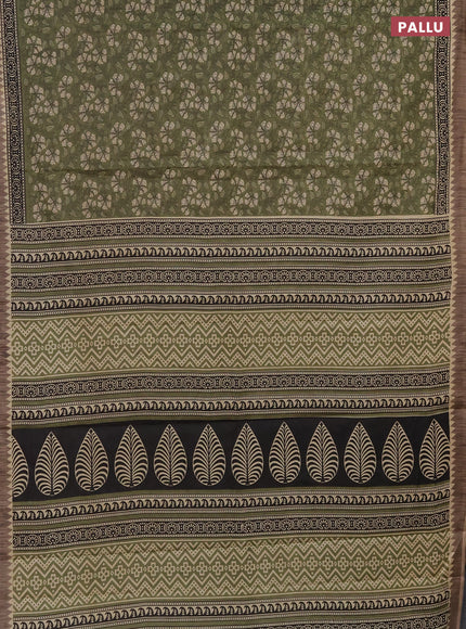 Muslin cotton saree pastel green with allover kalamkari prints and printed border