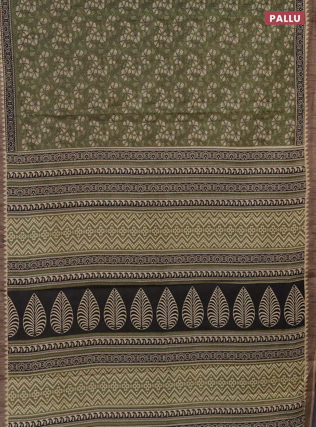 Muslin cotton saree pastel green with allover kalamkari prints and printed border