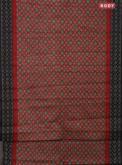 Muslin cotton saree maroon and black with ajrakh prints and printed border