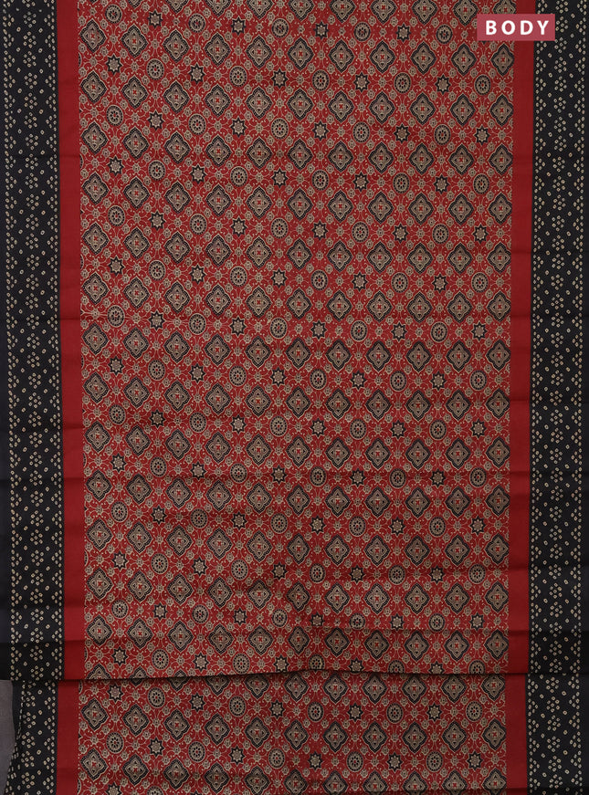 Muslin cotton saree maroon and black with ajrakh prints and printed border