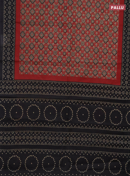 Muslin cotton saree maroon and black with ajrakh prints and printed border