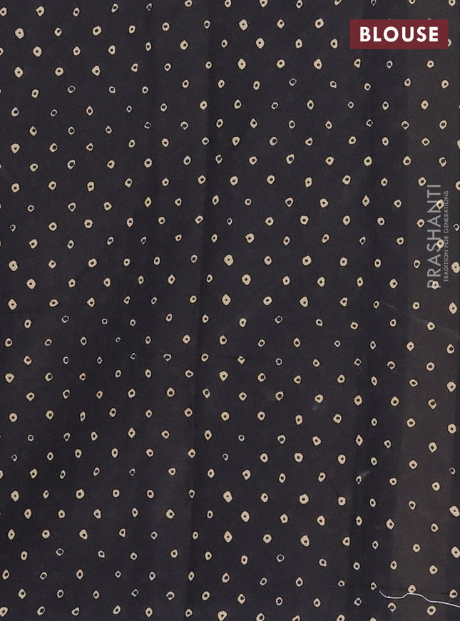 Muslin cotton saree maroon and black with ajrakh prints and printed border