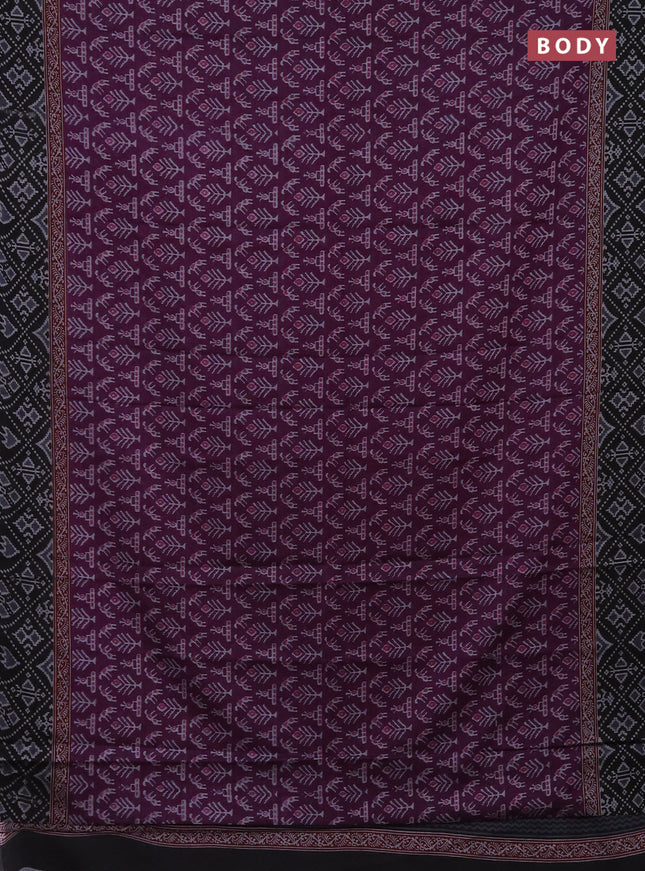 Muslin cotton saree purple and black with allover prints and printed border