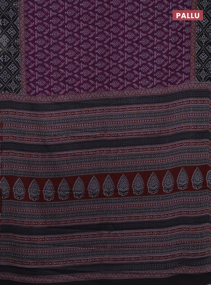 Muslin cotton saree purple and black with allover prints and printed border