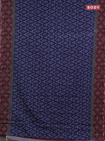 Muslin cotton saree blue and maroon with allover prints and printed border