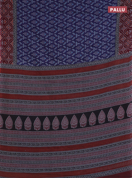 Muslin cotton saree blue and maroon with allover prints and printed border