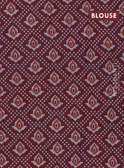 Muslin cotton saree blue and maroon with allover prints and printed border