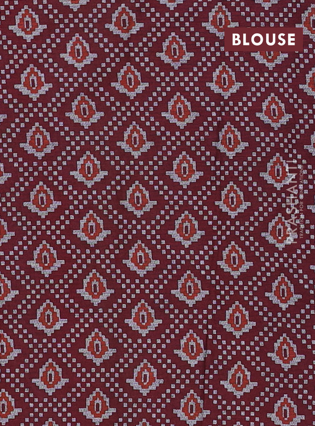 Muslin cotton saree blue and maroon with allover prints and printed border