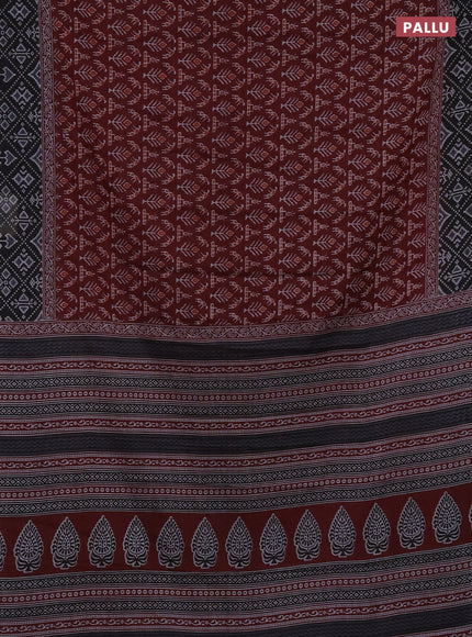 Muslin cotton saree maroon and black with allover prints and printed border