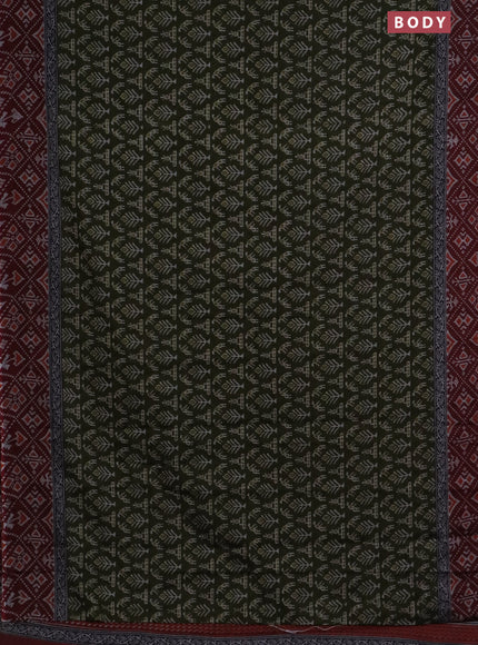 Muslin cotton saree sap green and maroon with allover prints and printed border