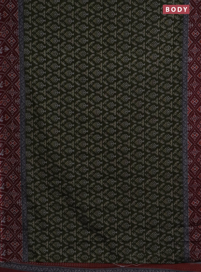 Muslin cotton saree sap green and maroon with allover prints and printed border