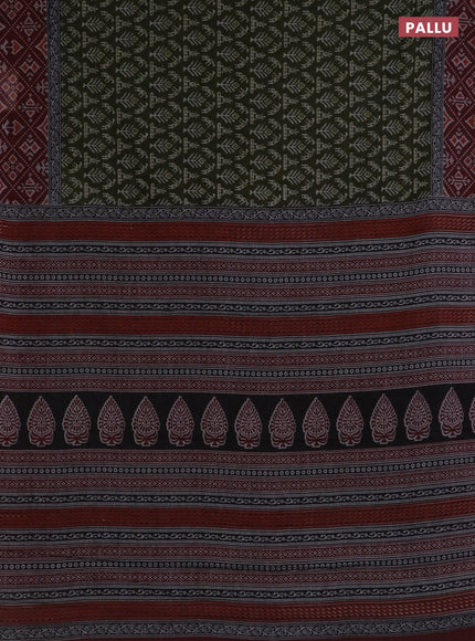 Muslin cotton saree sap green and maroon with allover prints and printed border