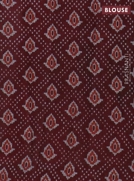 Muslin cotton saree sap green and maroon with allover prints and printed border