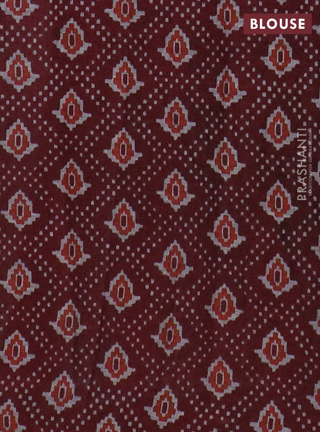 Muslin cotton saree sap green and maroon with allover prints and printed border