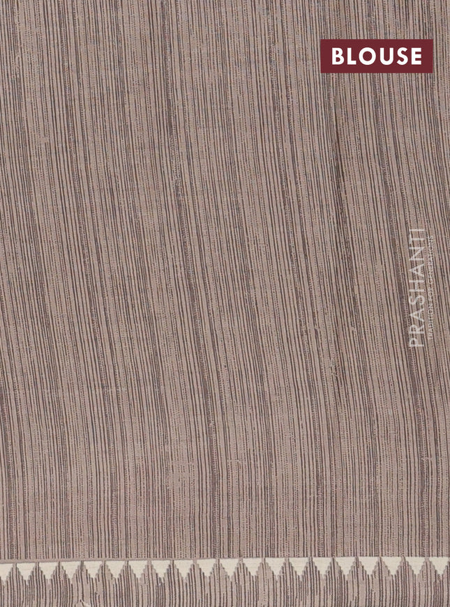 Muslin cotton saree pastel green and grey with allover kalamkari prints and printed border