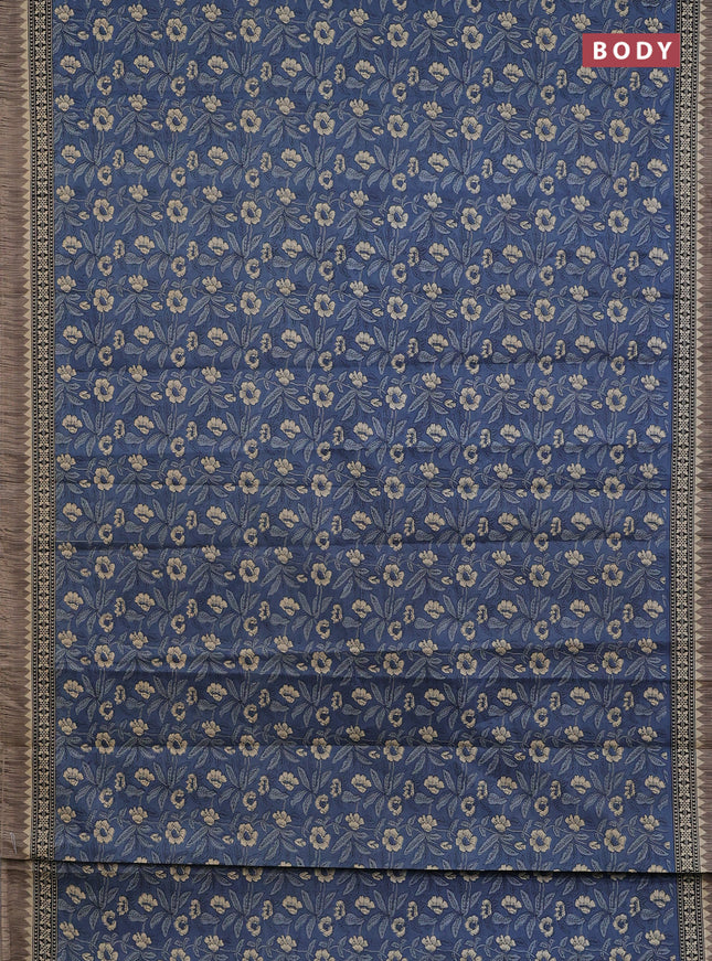 Muslin cotton saree blue and grey with allover kalamkari prints and printed border