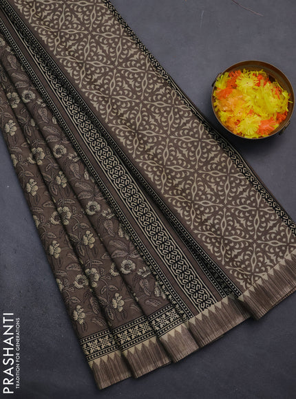 Muslin cotton saree grey with allover kalamkari prints and printed border