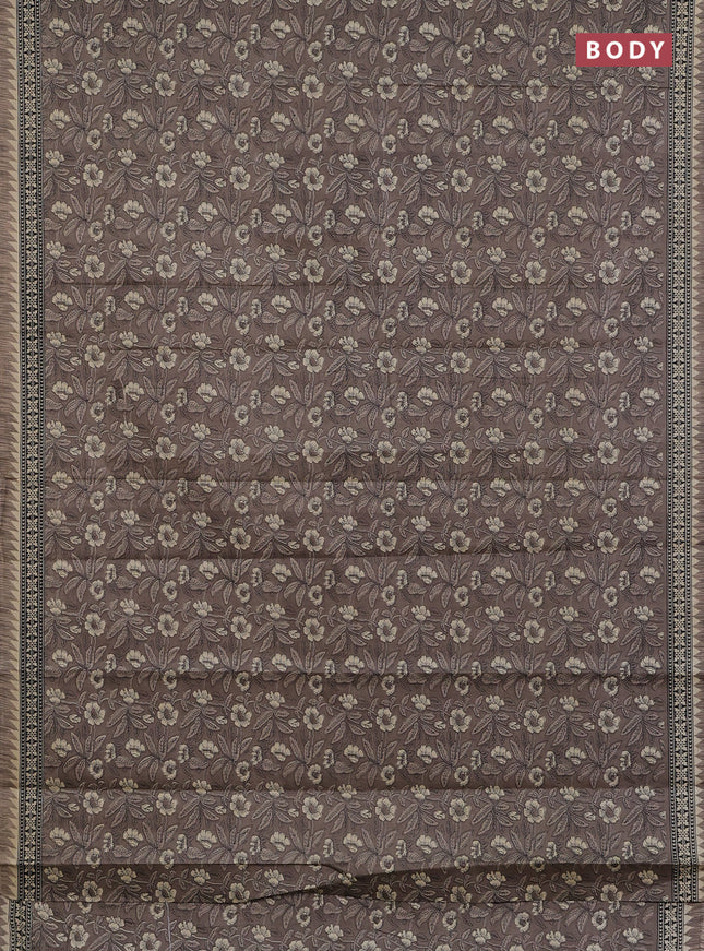 Muslin cotton saree grey with allover kalamkari prints and printed border