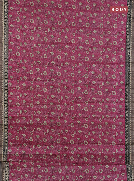 Muslin cotton saree maroon and grey with allover kalamkari prints and printed border