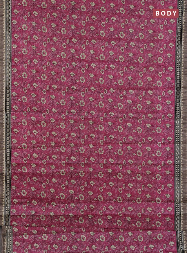 Muslin cotton saree maroon and grey with allover kalamkari prints and printed border