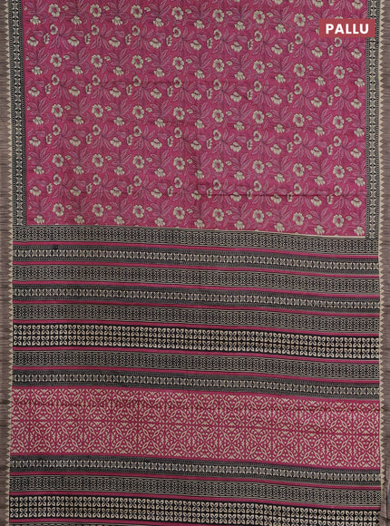 Muslin cotton saree maroon and grey with allover kalamkari prints and printed border