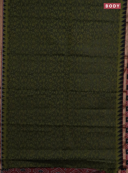 Muslin cotton saree sap green and maroon with allover prints and woven border