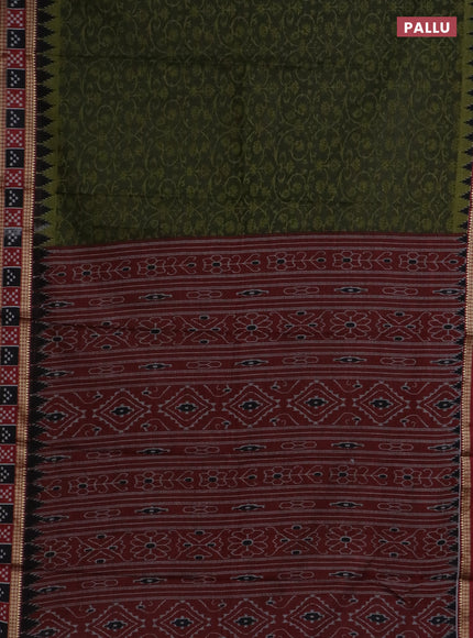 Muslin cotton saree sap green and maroon with allover prints and woven border