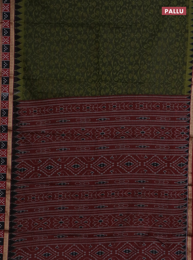 Muslin cotton saree sap green and maroon with allover prints and woven border