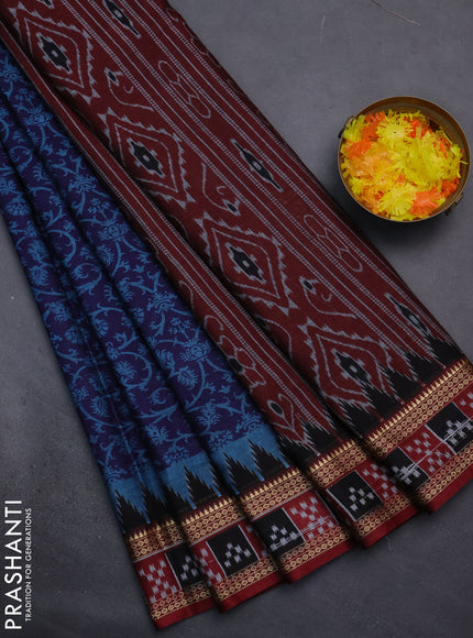 Muslin cotton saree navy blue and maroon with allover prints and woven border