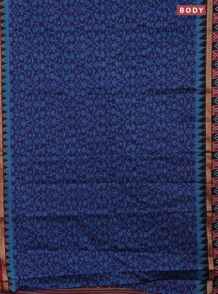 Muslin cotton saree navy blue and maroon with allover prints and woven border