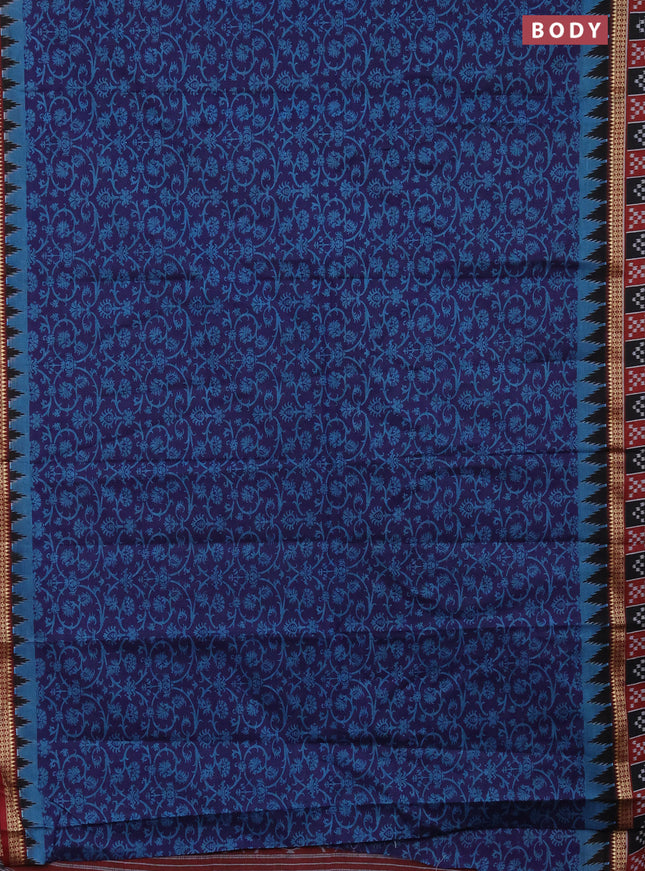 Muslin cotton saree navy blue and maroon with allover prints and woven border